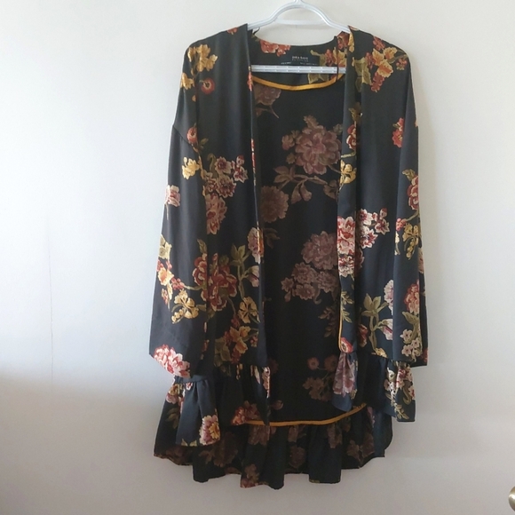 Zara floral open front cardigan ruffle hem size S - Picture 2 of 6